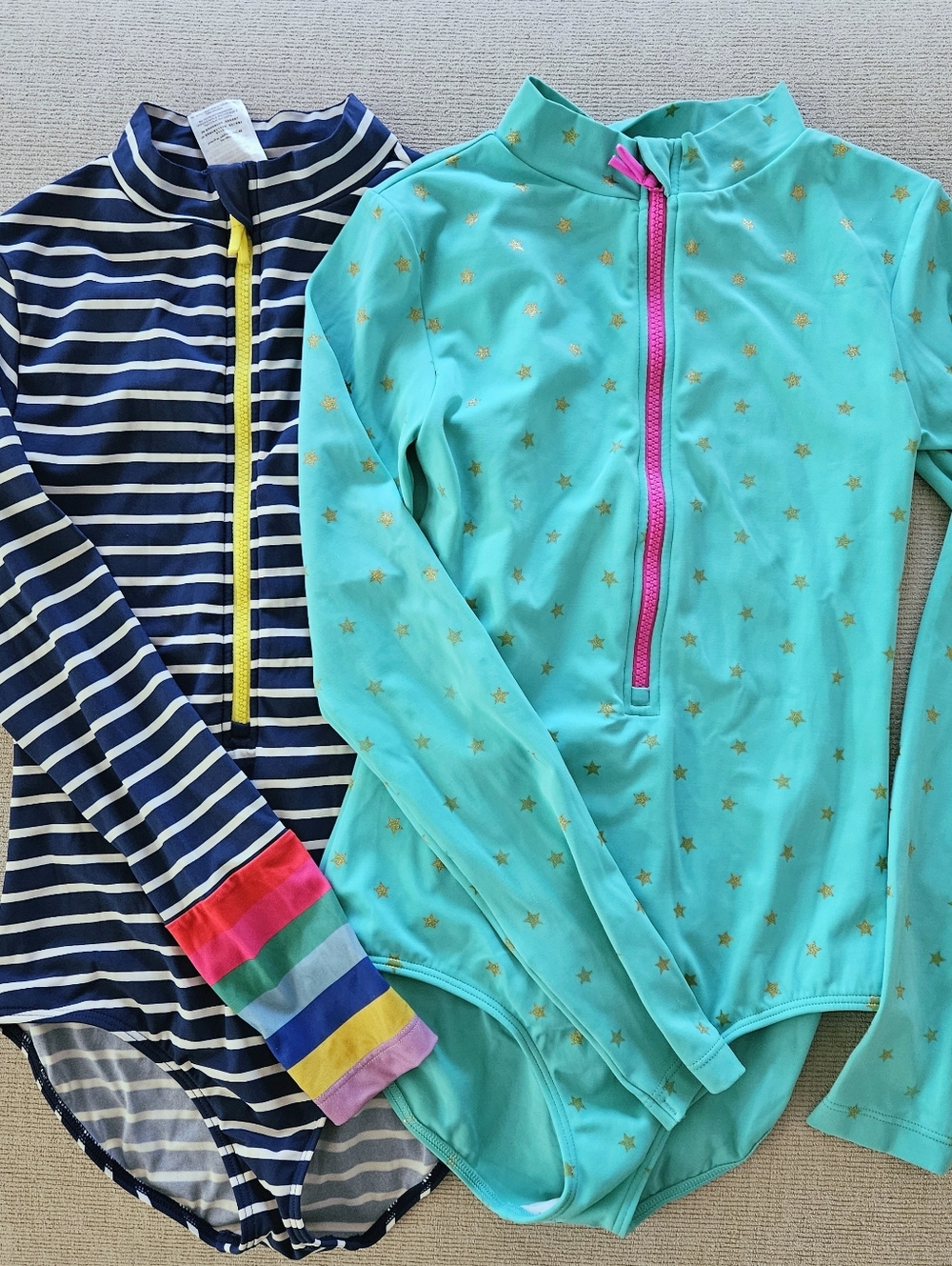 Mini BODEN Kids Long-Sleeve Rash Guard Swimsuit - Turquoise & Navy